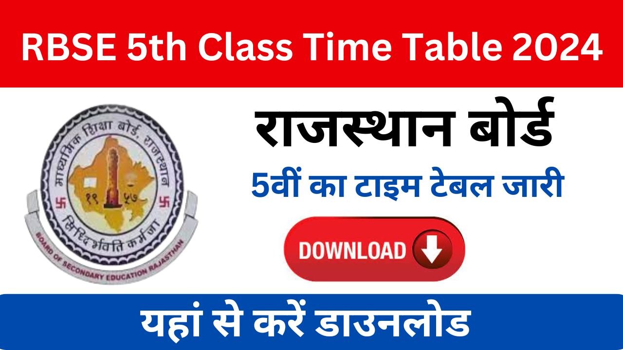 RBSE 5th Class Time Table 2024 - राजास्थान बोर्ड 5th क्लास न्यू टाइम टेबल जारी