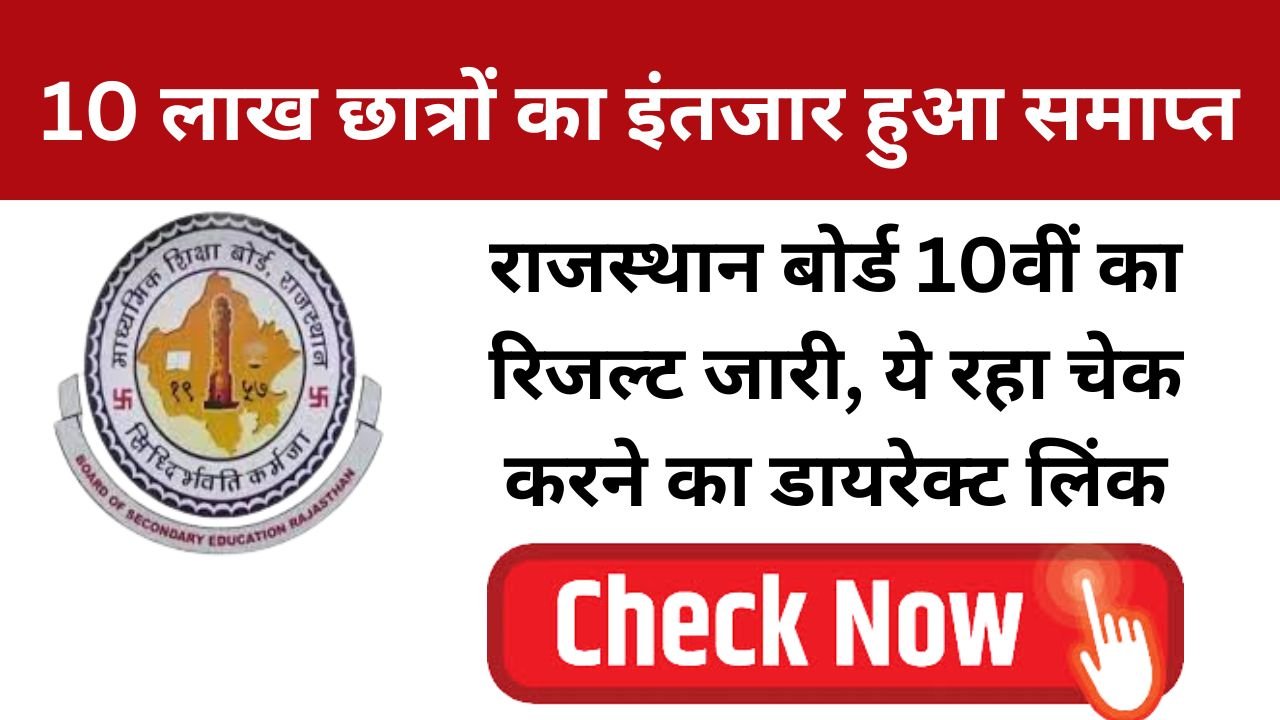 10 लाख छात्रों का इंतजार हुआ समाप्त, राजस्थान बोर्ड 10वीं का रिजल्ट जारी, ये रहा चेक करने का डायरेक्ट लिंक