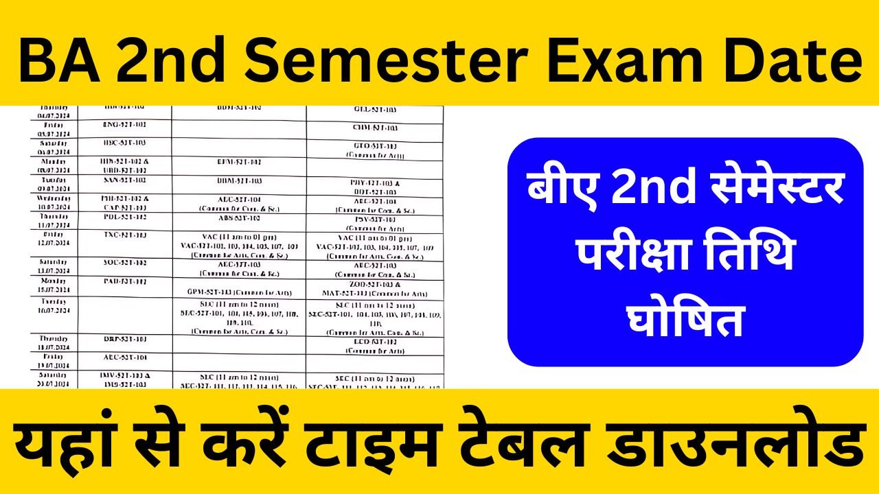 BA 2nd Semester Exam Date 2024 - बीए 2nd सेमेस्टर परीक्षा तिथि घोषित, यहां से करें टाइम टेबल डाउनलोड