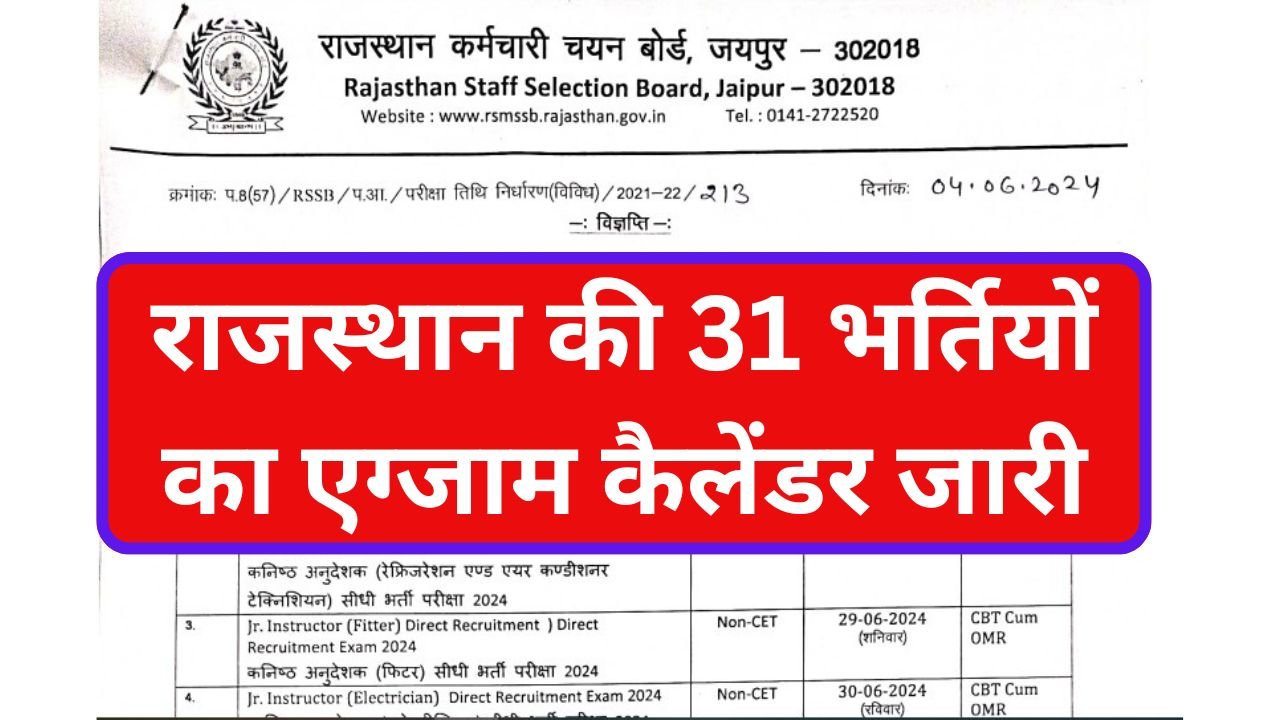 RSMSSB Exam Calendar - राजस्थान की 31 भर्तियों का एग्जाम कैलेंडर जारी यहां से देखें