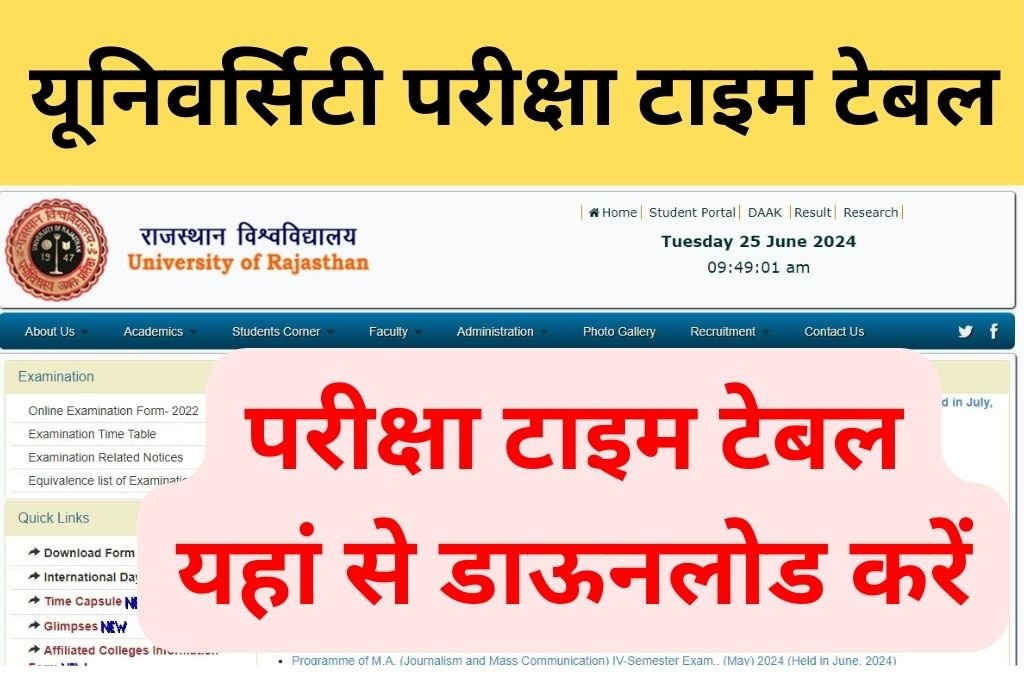 Rajasthan University Exam Time Table 2024: राजस्थान यूनिवर्सिटी परीक्षा टाइम टेबल 2024, यहाँ से करें डाउनलोड