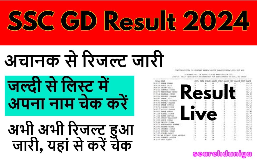 SSC GD Result 2024 - अचानक से रिजल्ट जारी, जल्दी से लिस्ट में अपना नाम चेक करें