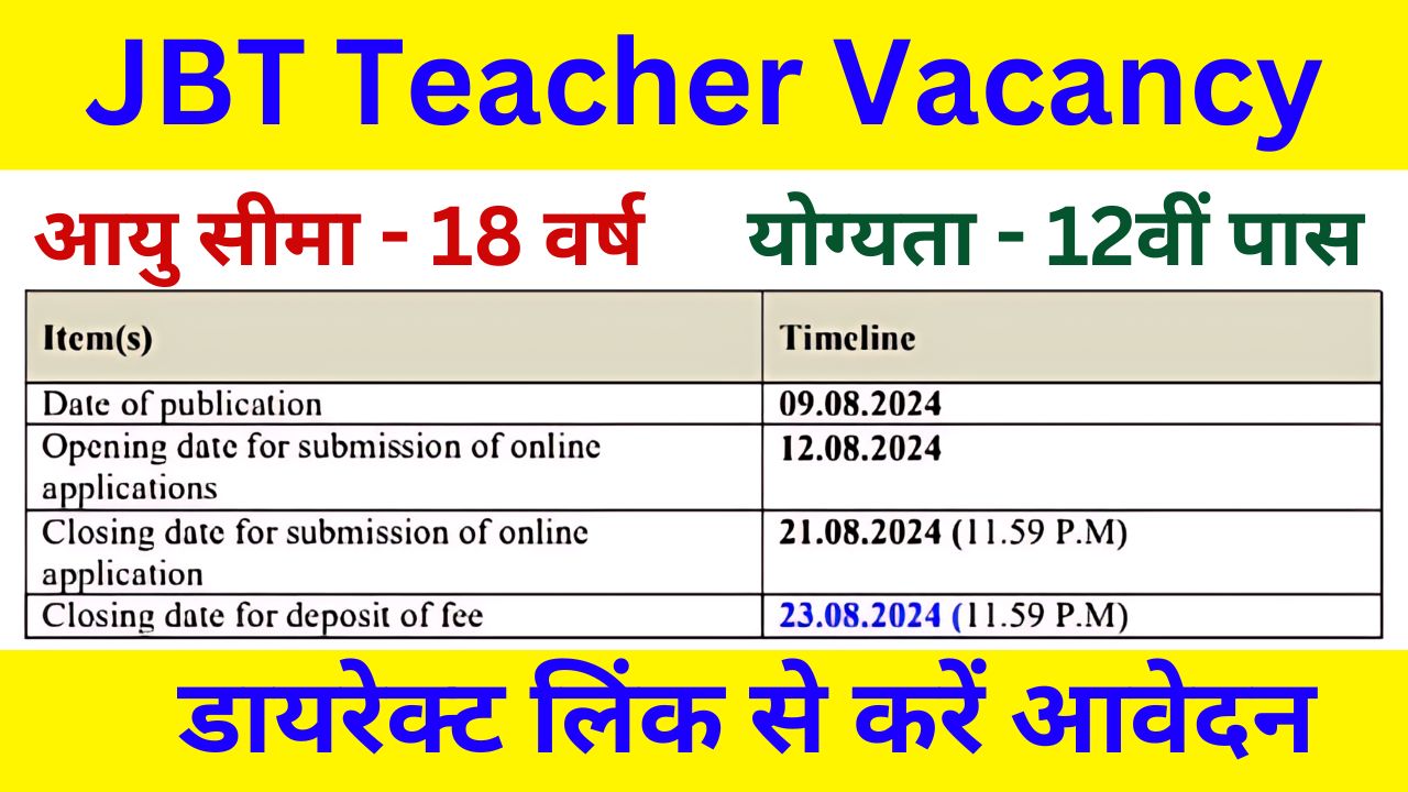 JBT Teacher Vacancy - जेबीटी टीचर भर्ती का नोटिफिकेशन 1456 पदों पर जारी