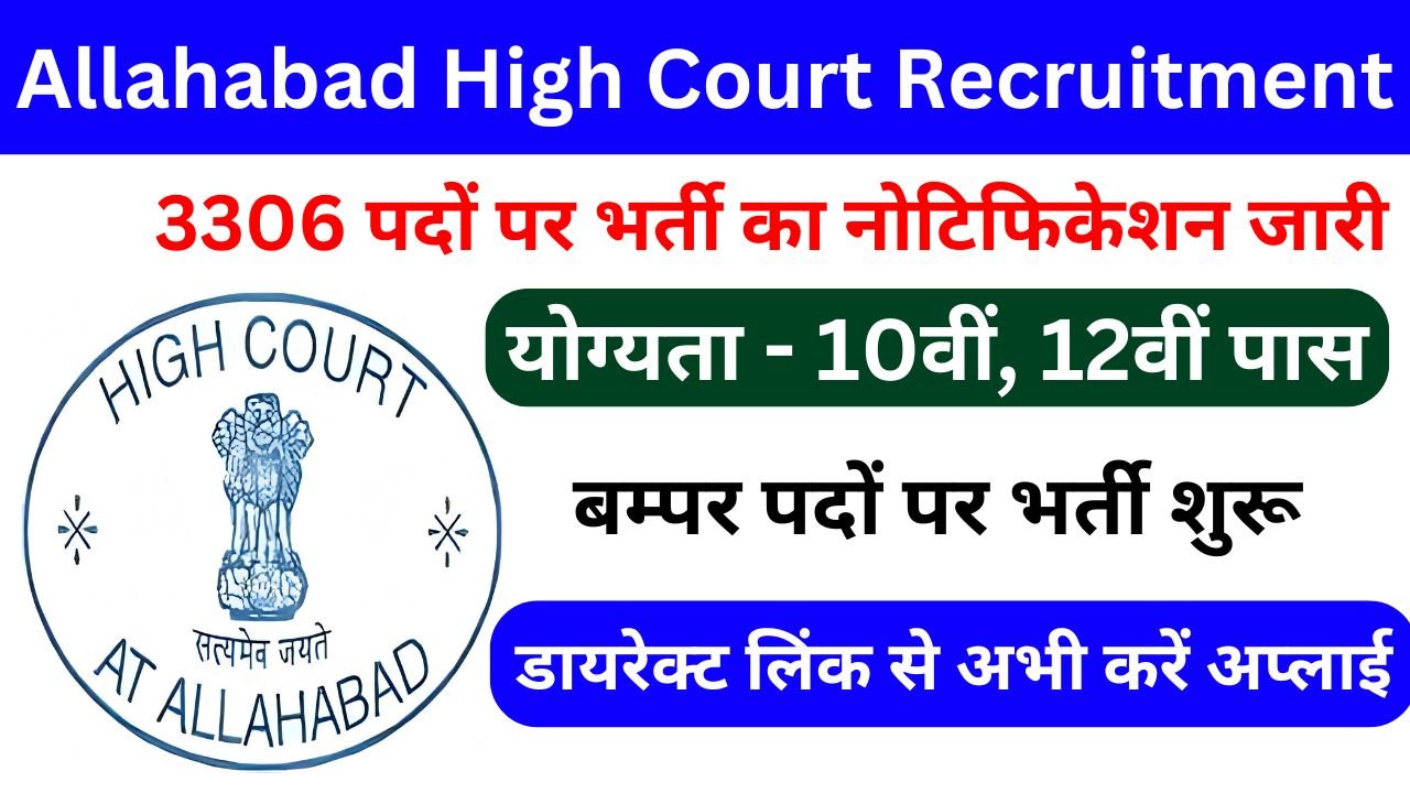 Allahabad High Court Recruitment 2024 - 3306 पदों पर भर्ती का नोटिफिकेशन जारी, 10वीं और 12वीं पास अभ्यर्थी करें अप्लाई