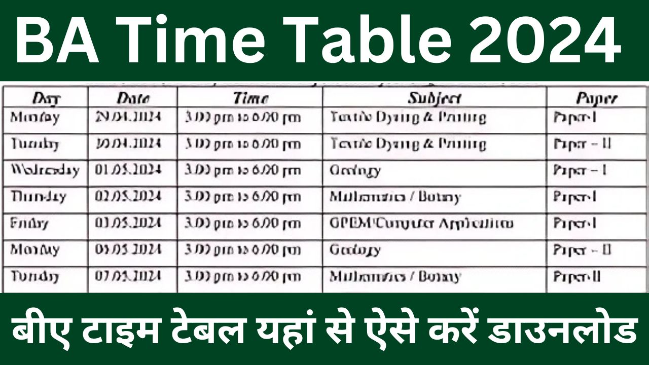 BA Time Table 2024 - बीए टाइम टेबल यहां से ऐसे करें डाउनलोड